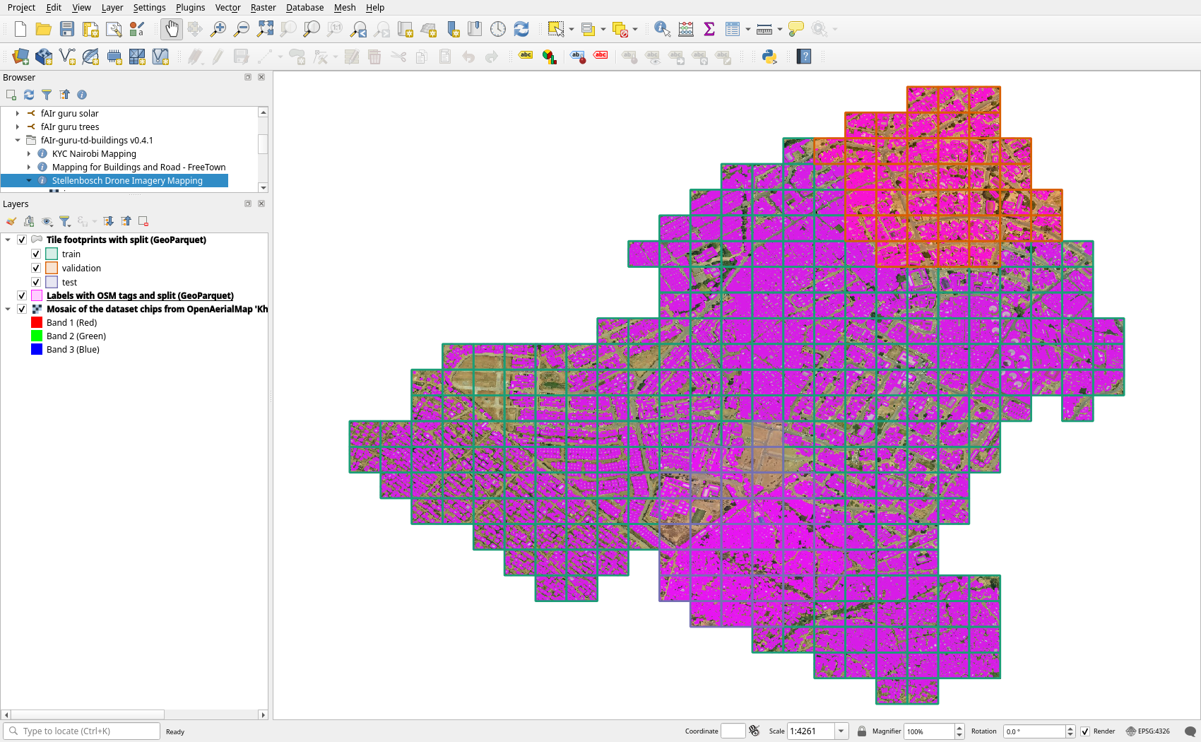 Imagery, labels and tiles coloured by split for project 40695