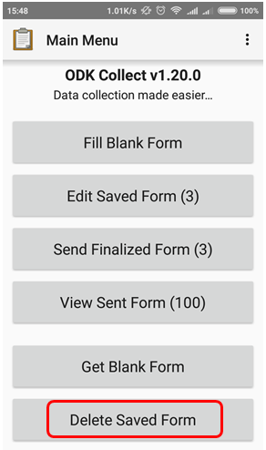 Delete Saved Form menu for delete the form