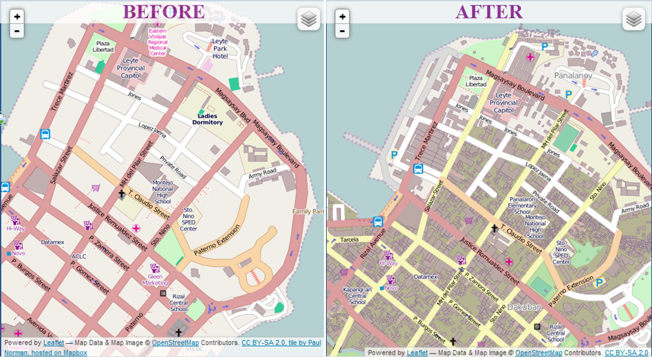 The condition of the building before and after being mapped with the Tasking Manager
