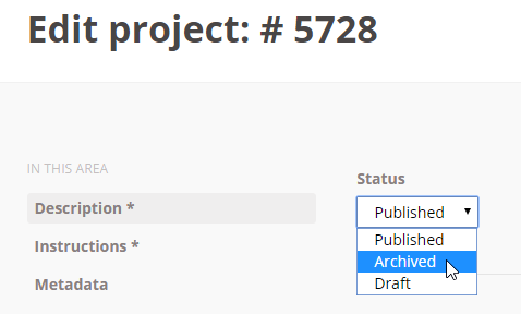 Change project status from Published to Archived