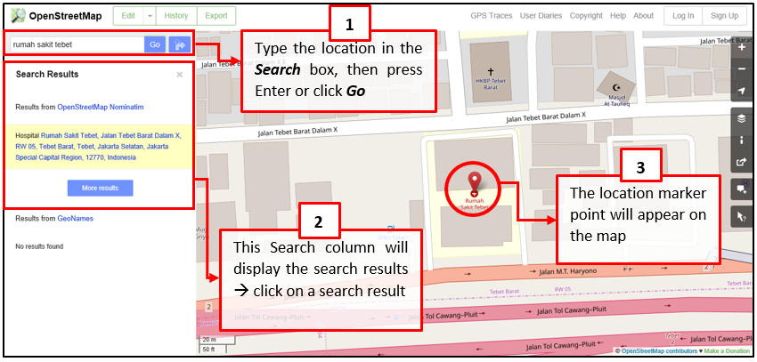 Steps to find location using Search box