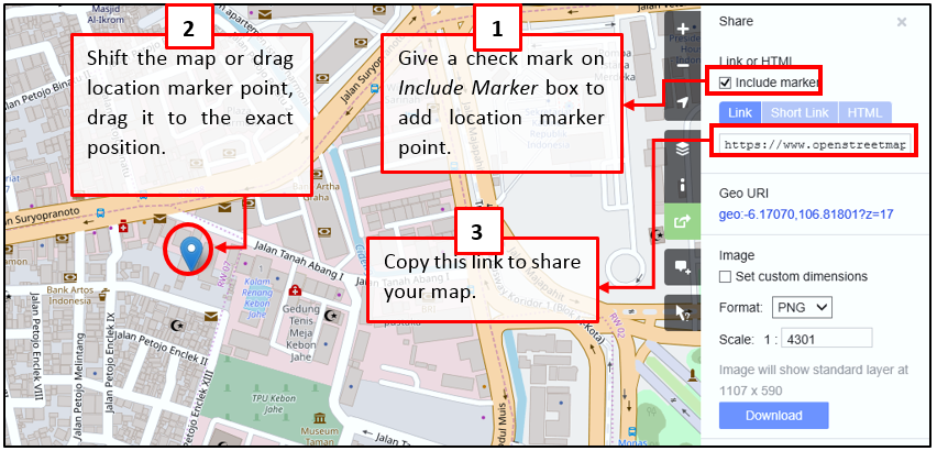 Share the link of the  map in OpenStreetMap