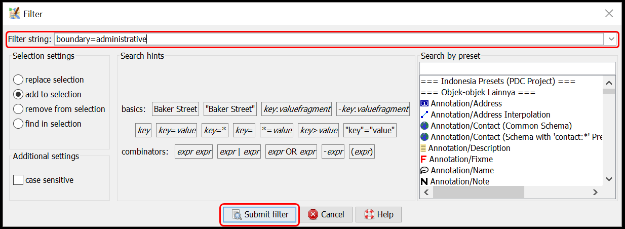 Adding filter string in the Filter Windows