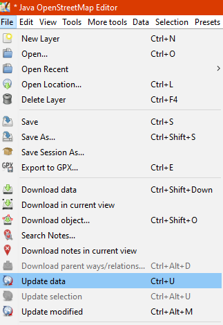 Update data options in file menu