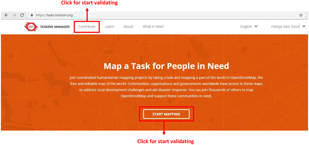 Contribute and Start Mapping button to start validation