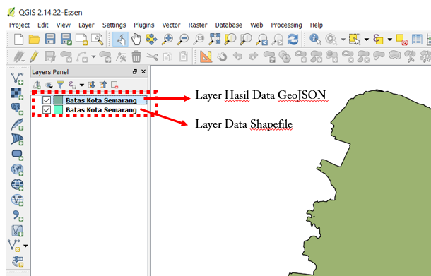 The display of GeoJSON conversion result in QGIS