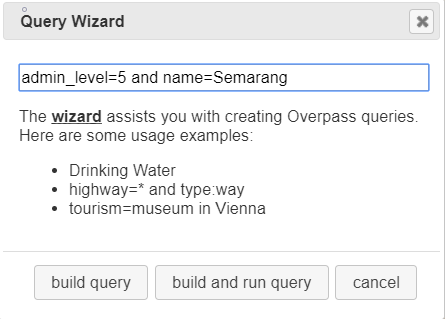 Query Wizard in Overpass Turbo site