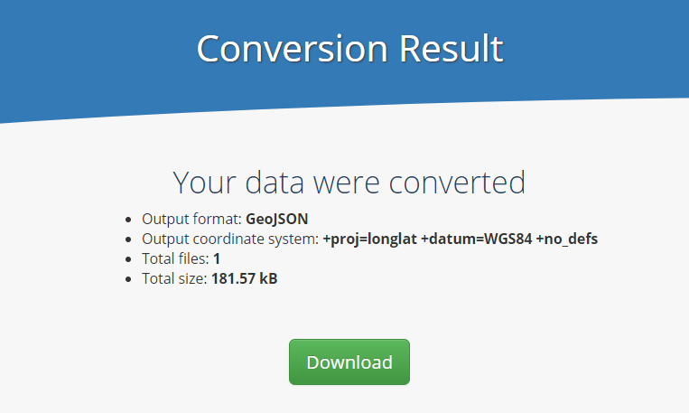 Window to download GeoJSON conversion result