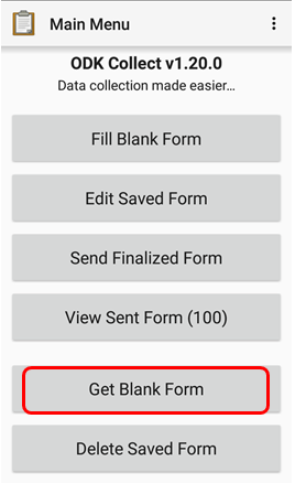 Pilihan Get Blank Form untuk mengambil formulir pada server