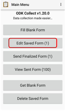 Pilihan Edit Saved Form untuk mengubah formulir survei