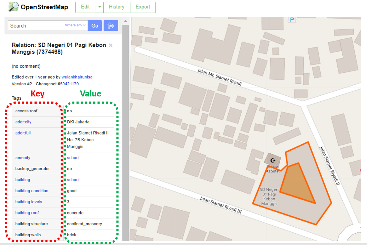 Contoh key dan value di data OpenStreetMap