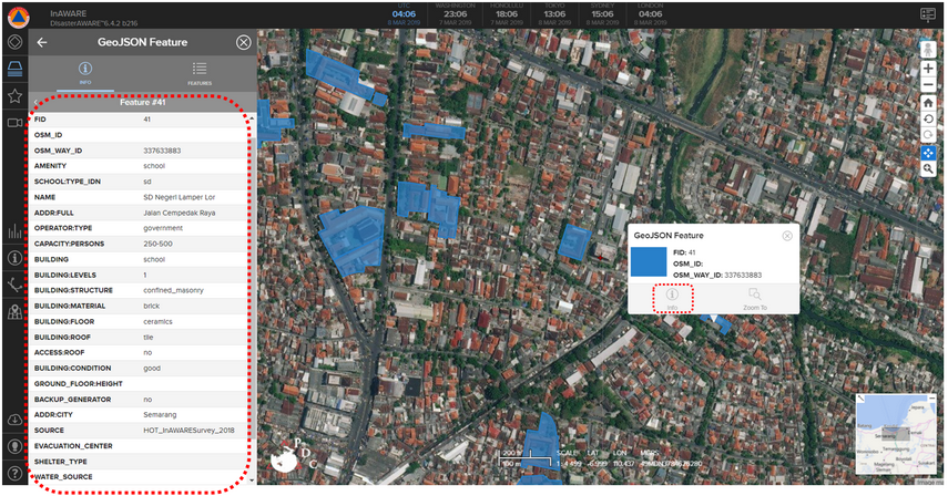Tampilan Informasi Fitur Data OpenStreetMap di InAWARE